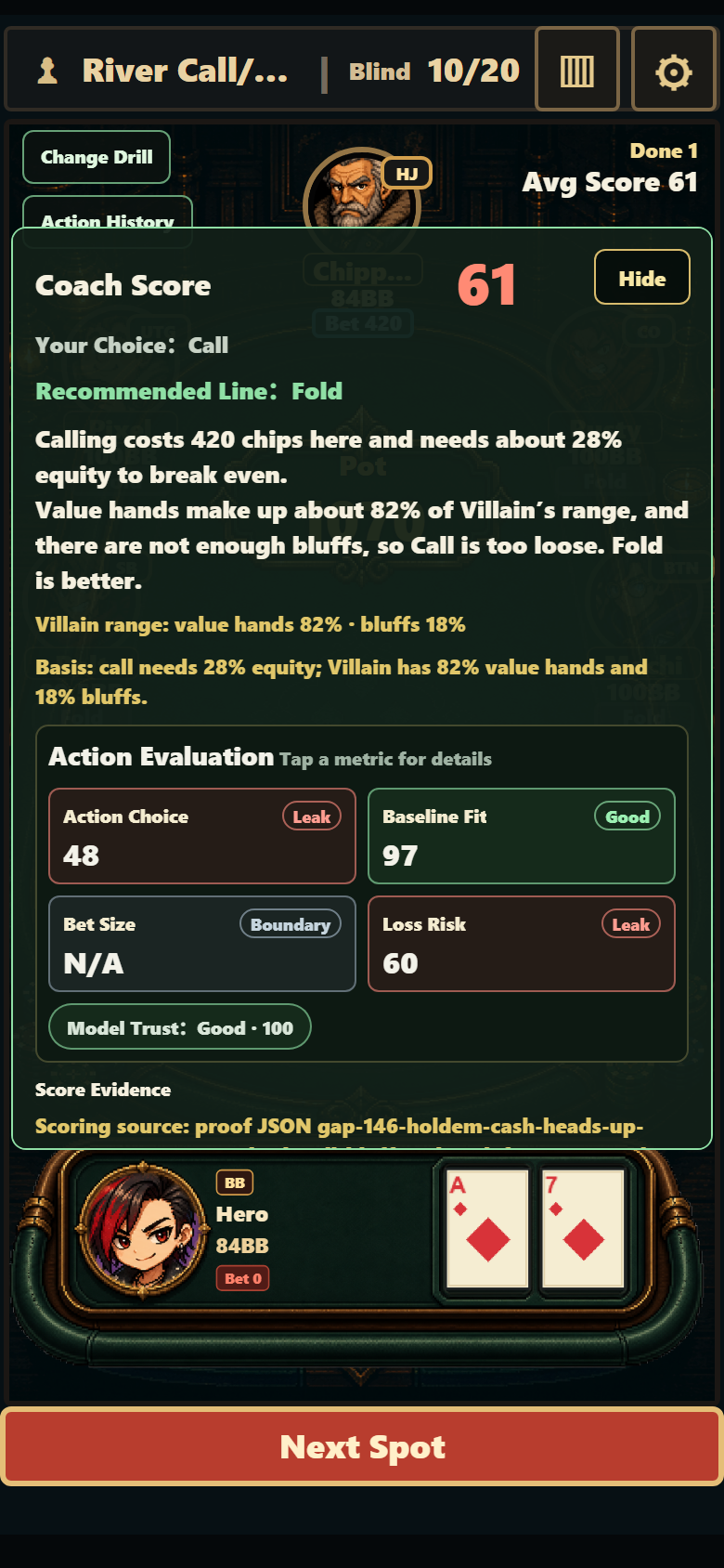ZPoker release-build focused drill score